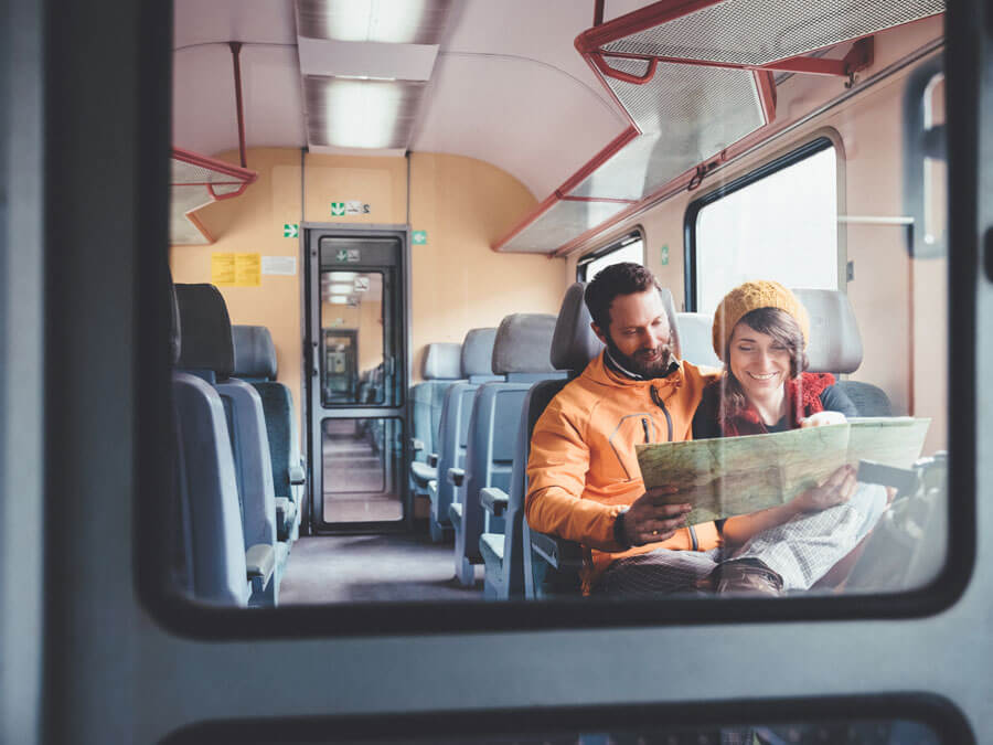 Couple of passengers in the train