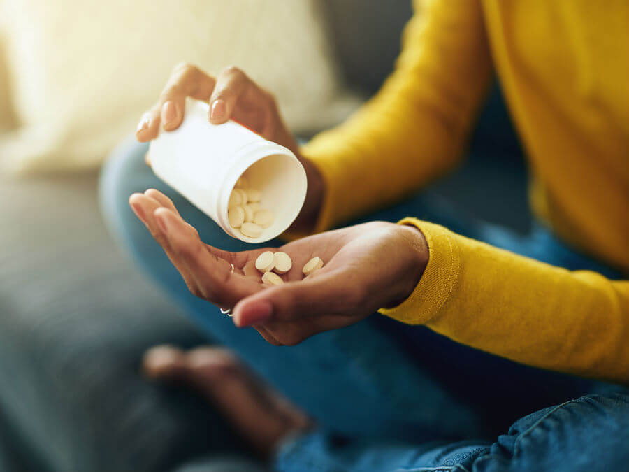 A passenger taking medication
