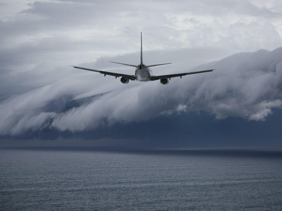 An airplane about to encounter turbulence