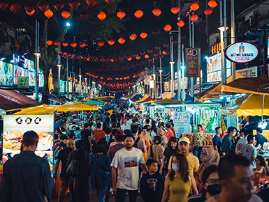 Busy street food market in China