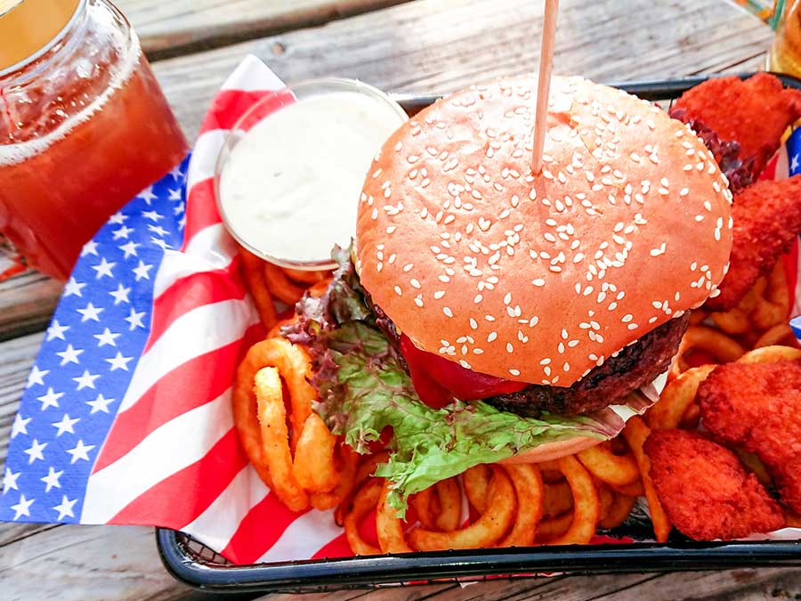 Burger, fries and American flag