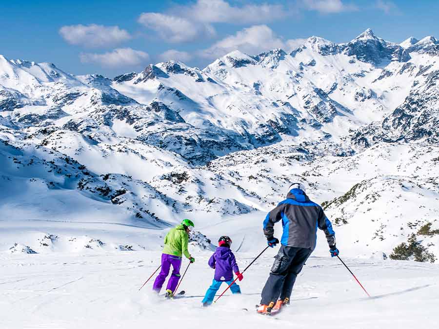 Family skiing together