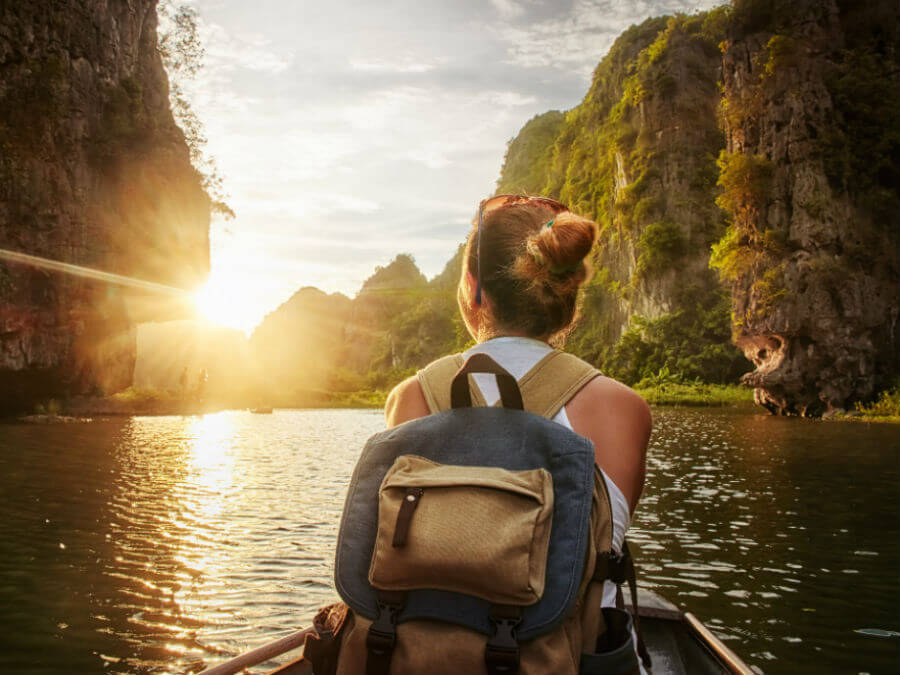 Woman on a boat in Asia
